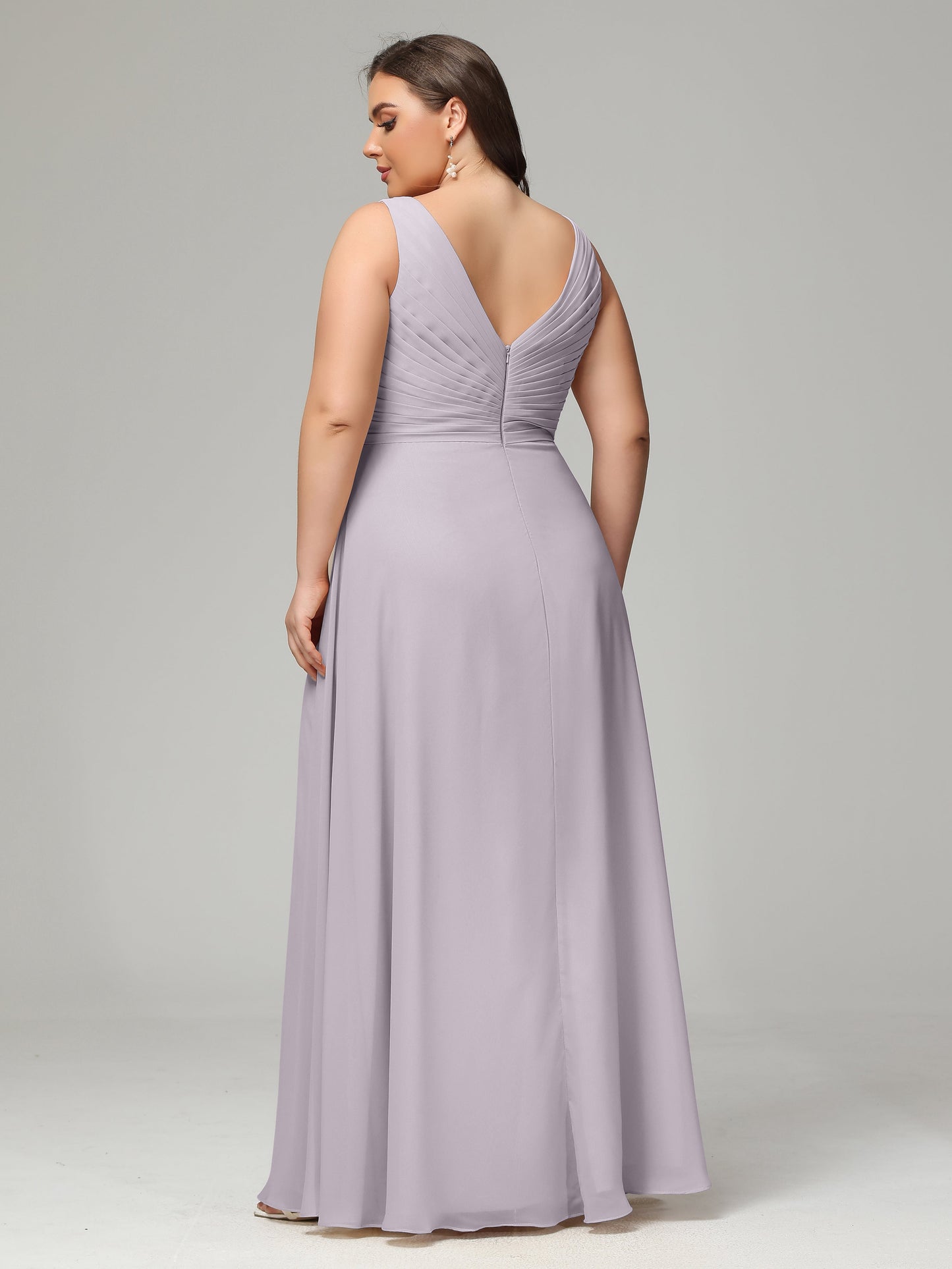 V-neck Straps Chiffon Plus Size Long Bridesmaid Dresses