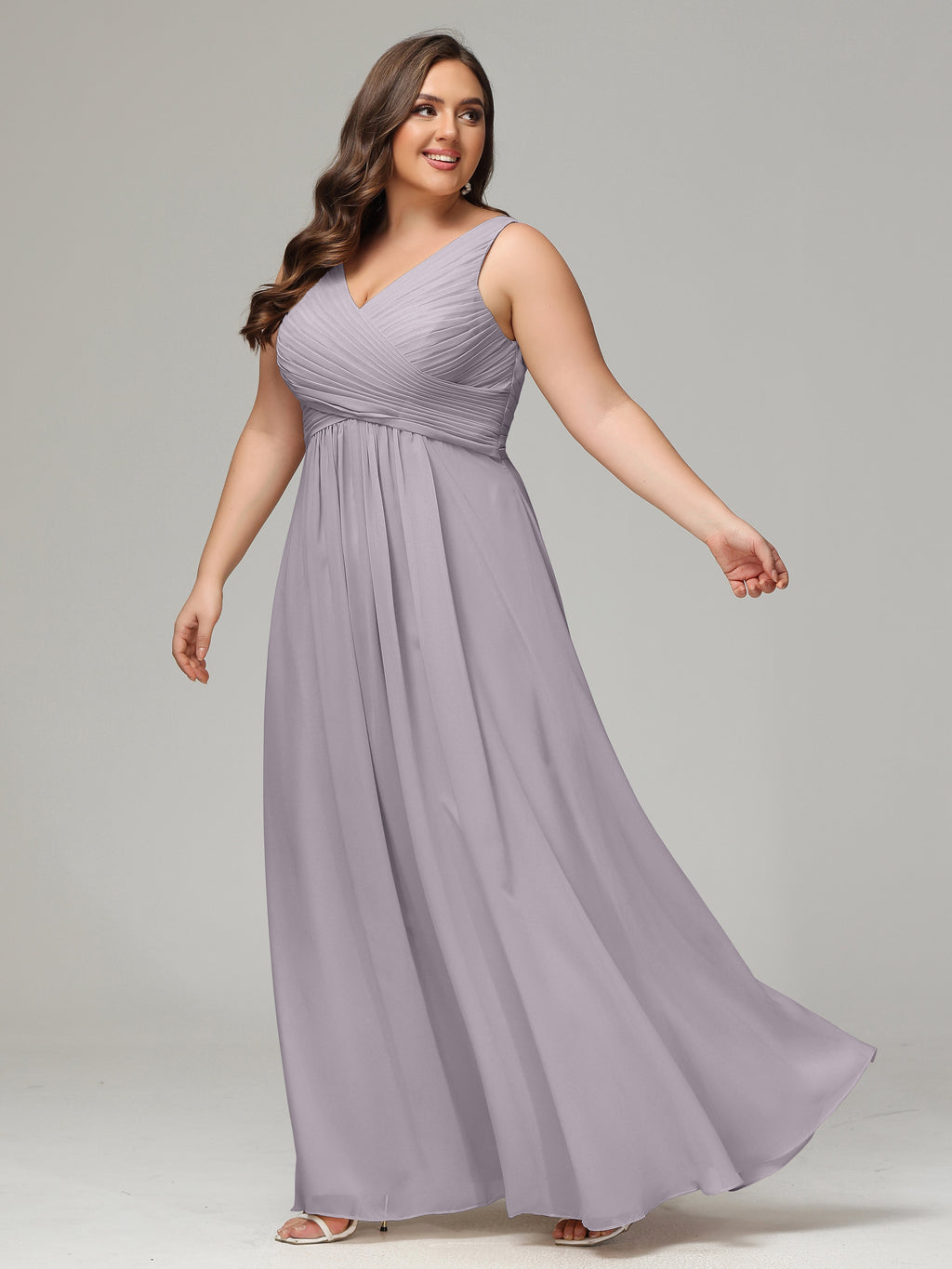 V-neck Straps Chiffon Plus Size Long Bridesmaid Dresses