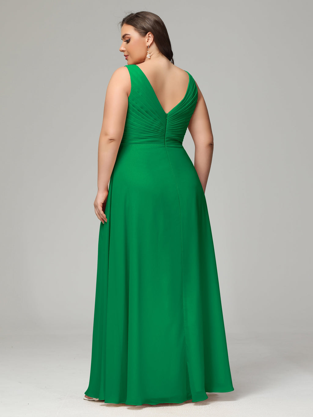 V-neck Straps Chiffon Plus Size Long Bridesmaid Dresses