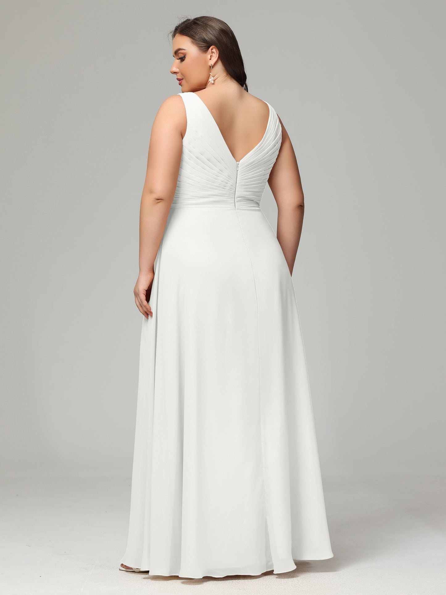 V-neck Straps Chiffon Plus Size Long Bridesmaid Dresses