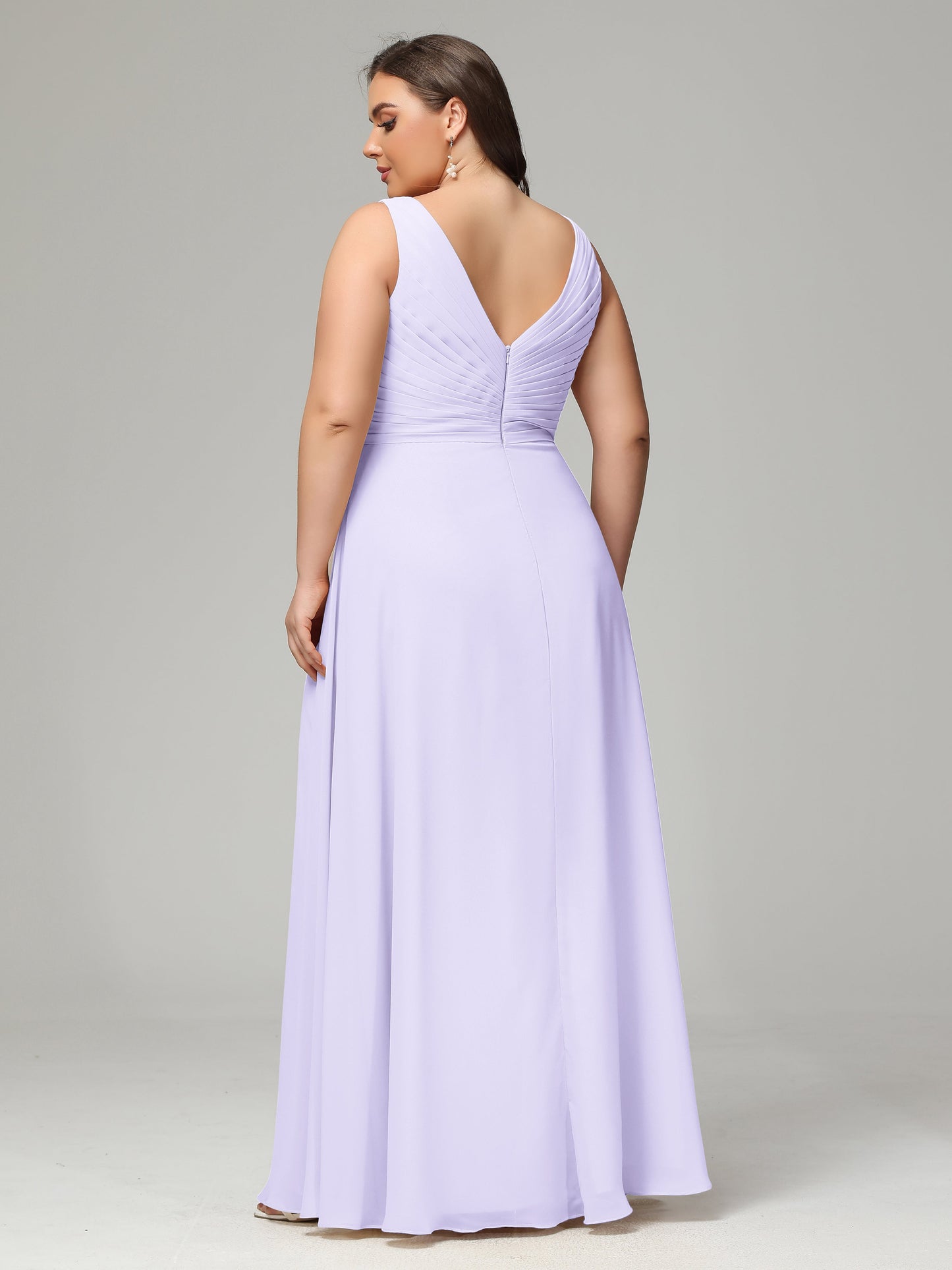 V-neck Straps Chiffon Plus Size Long Bridesmaid Dresses