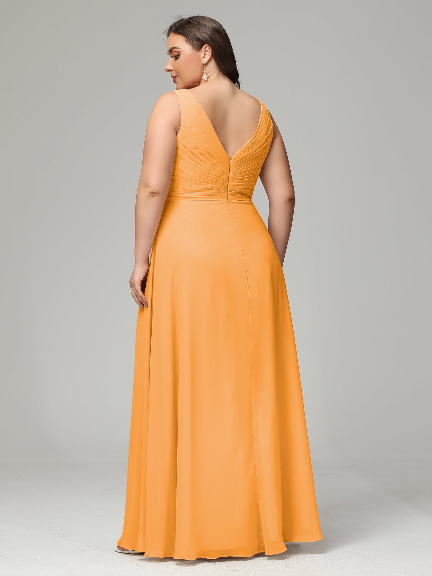 V-neck Straps Chiffon Plus Size Long Bridesmaid Dresses