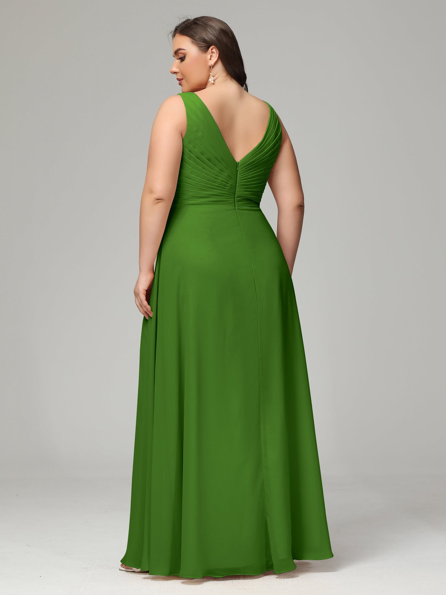 V-neck Straps Chiffon Plus Size Long Bridesmaid Dresses