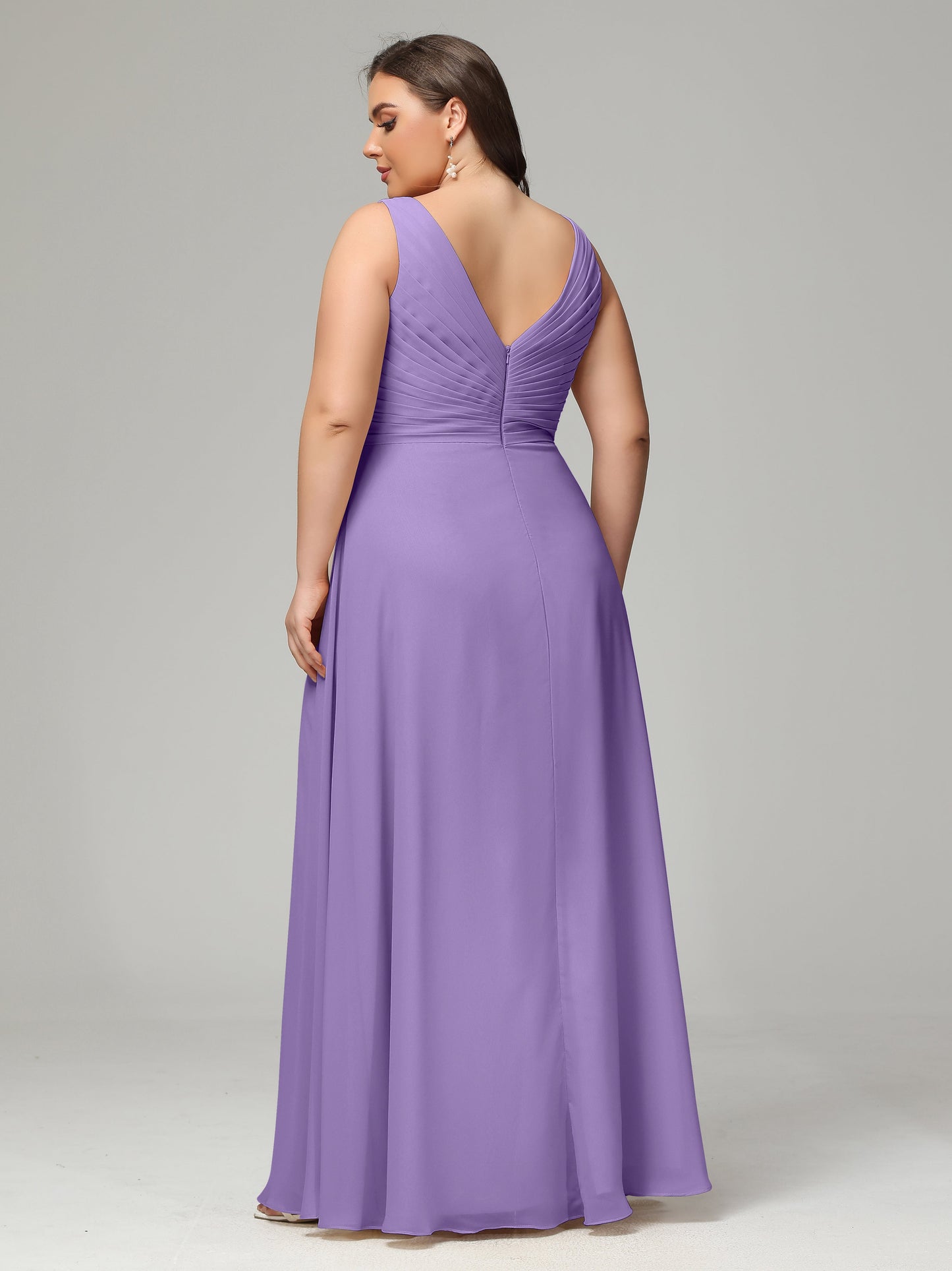 V-neck Straps Chiffon Plus Size Long Bridesmaid Dresses