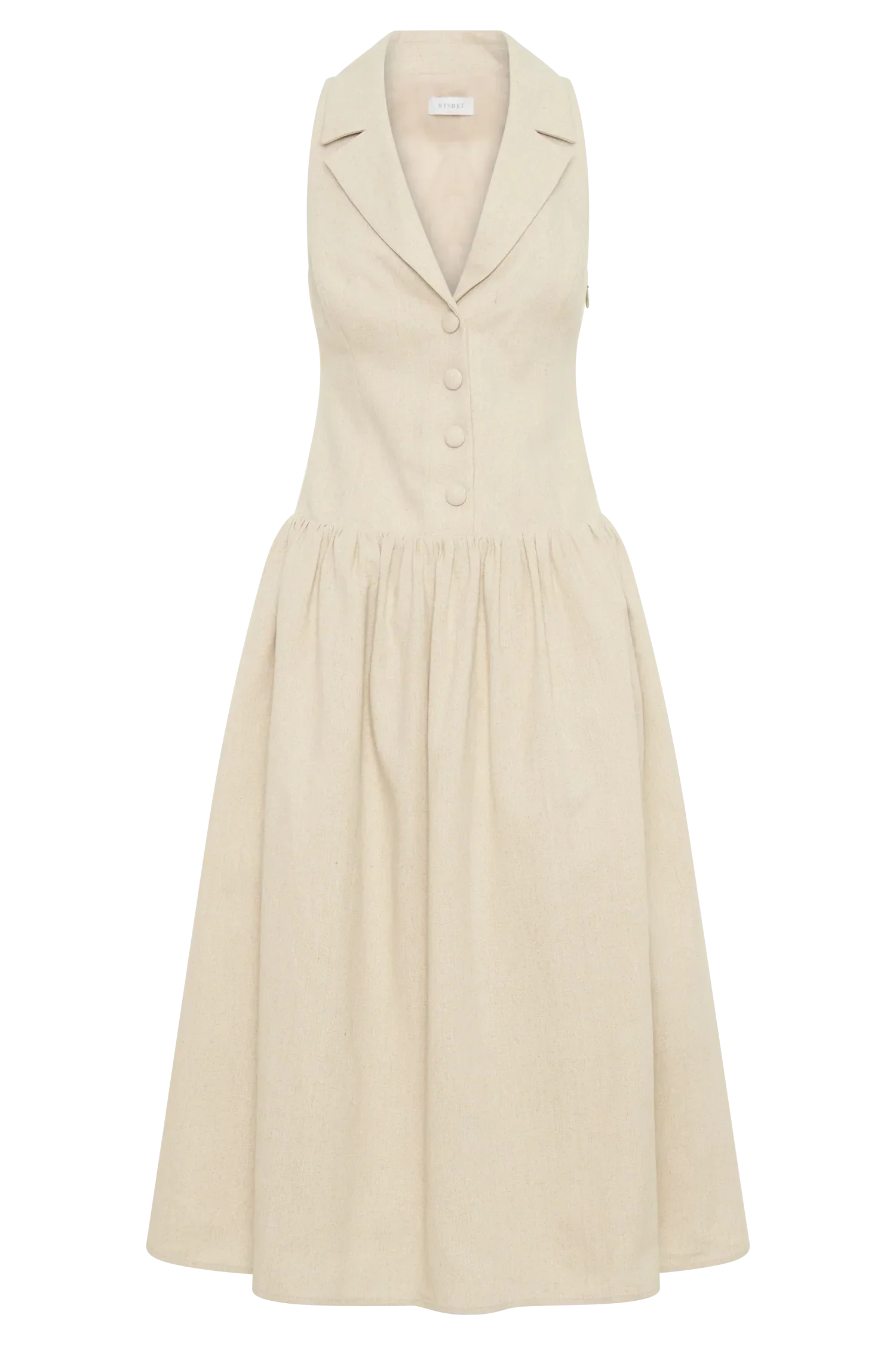 Valery Linen Midi Collar Dress - Natural