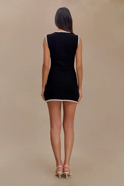 Mia Contrast Knit Mini Dress - Black/White