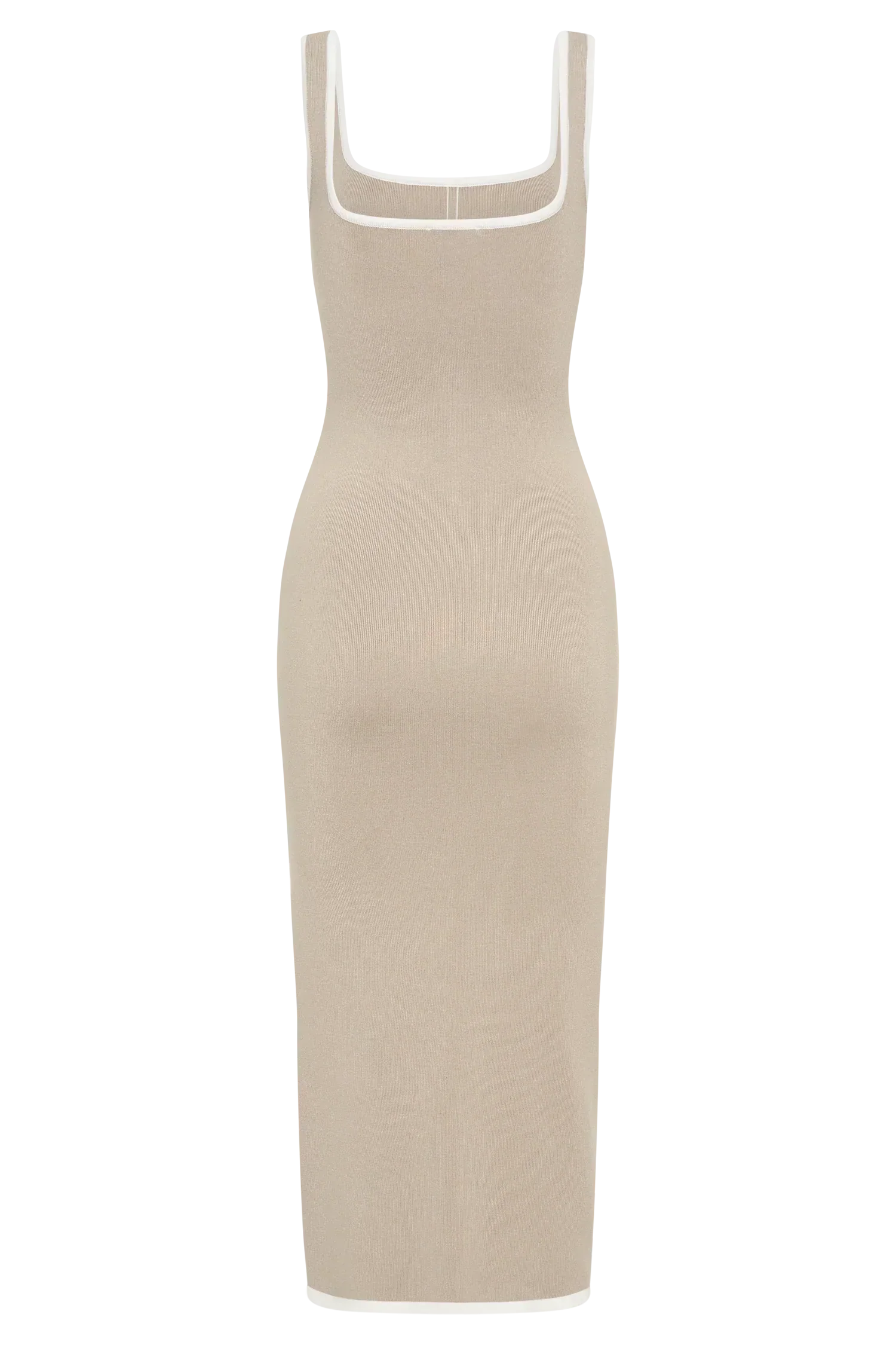 Eimear Contrast Knit Midi Dress - Taupe & Ivory