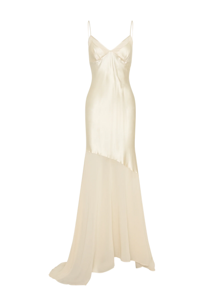 Evelyn Iridescent Satin Maxi Dress - Lemon Sorbet