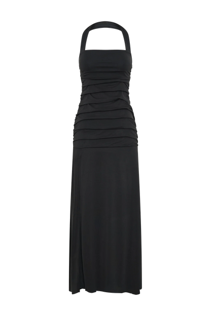 Bentley Peached Jersey Halter Maxi Dress - Black