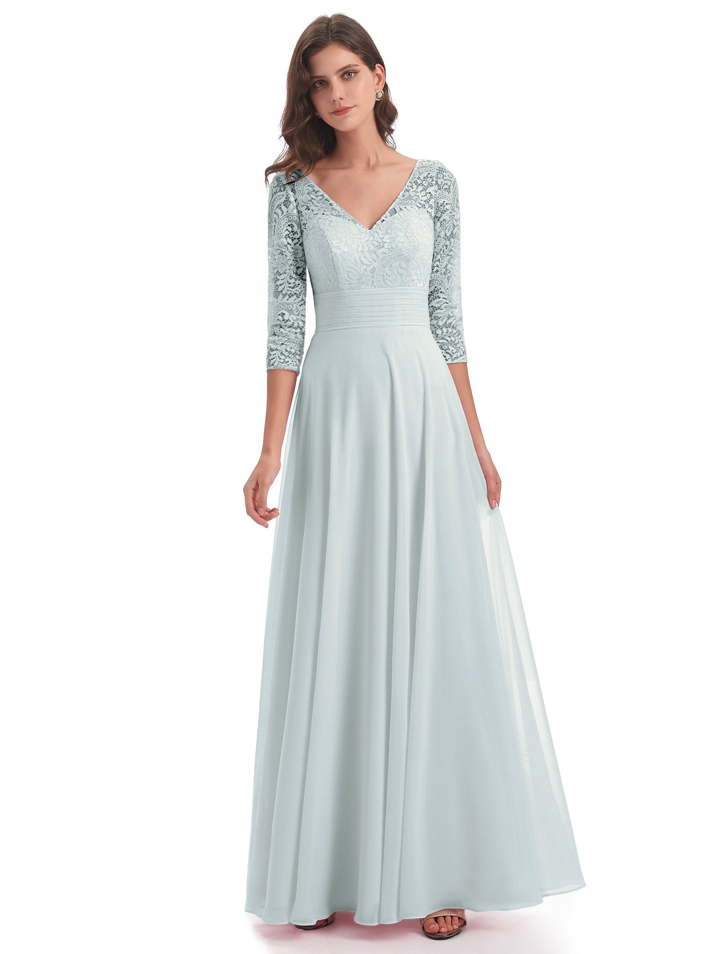 Florence V-Neck 3/4 Length Sleeves Lace Bridesmaid Dresses