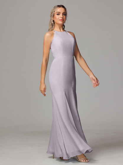 Halter Open Back Chiffon Bridesmaid Dress With Slit