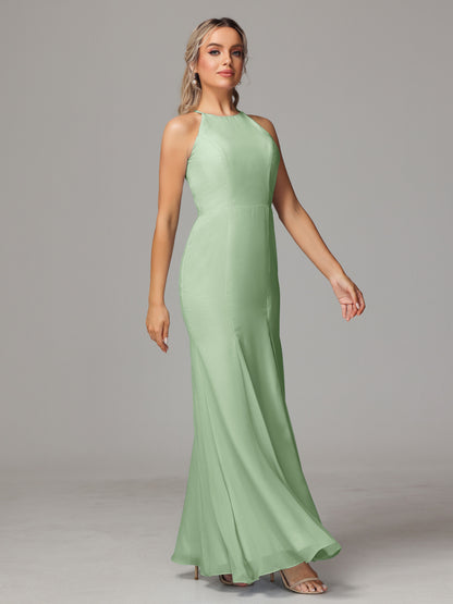 Halter Open Back Chiffon Bridesmaid Dress With Slit