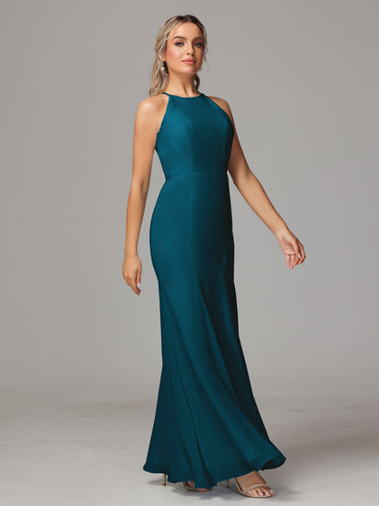 Halter Open Back Chiffon Bridesmaid Dress With Slit