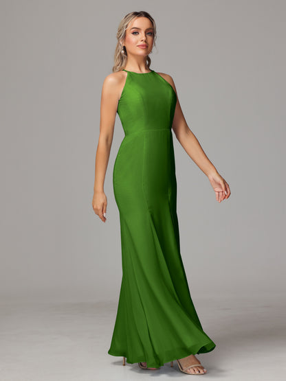 Halter Open Back Chiffon Bridesmaid Dress With Slit