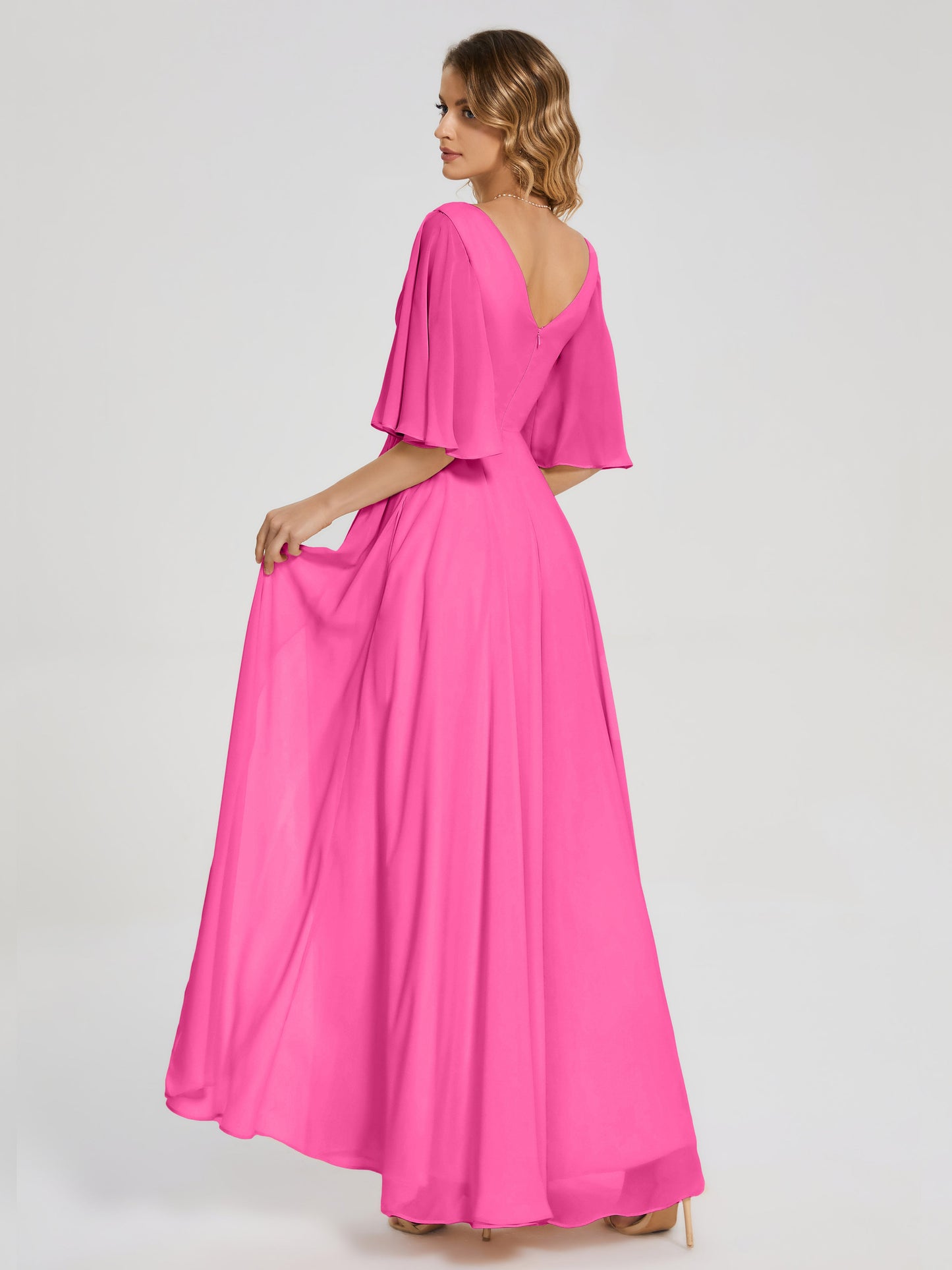 Amina Half Sleeves V-neck Chiffon Bridesmaid Dress