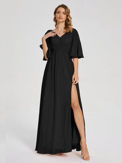 Amina Half Sleeves V-neck Chiffon Bridesmaid Dress