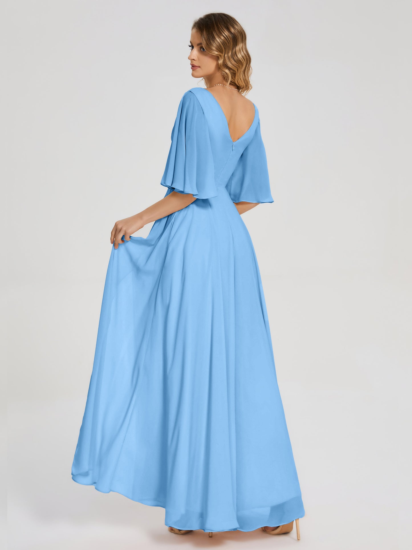 Amina Half Sleeves V-neck Chiffon Bridesmaid Dress