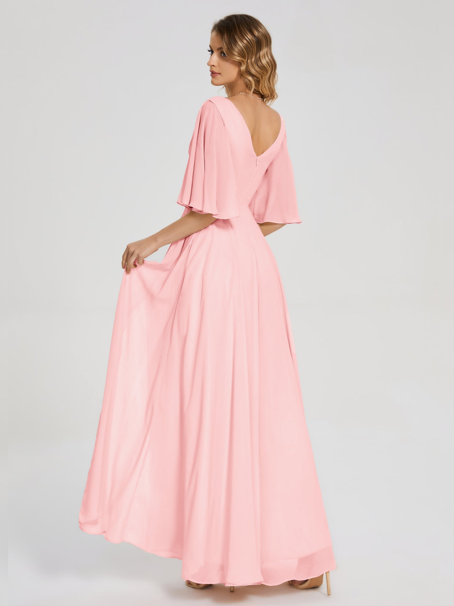 Amina Half Sleeves V-neck Chiffon Bridesmaid Dress