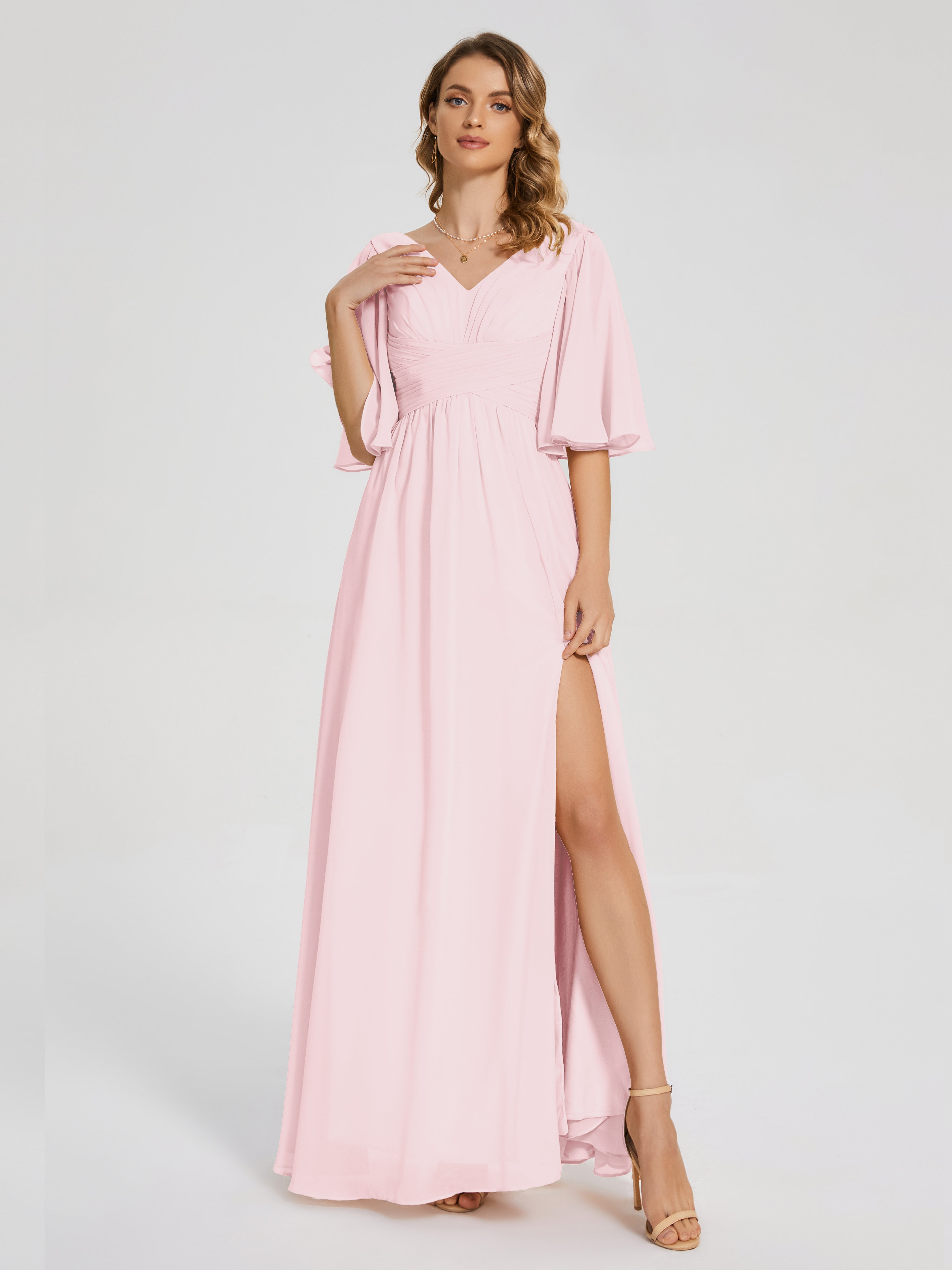 Amina Half Sleeves V-neck Chiffon Bridesmaid Dress