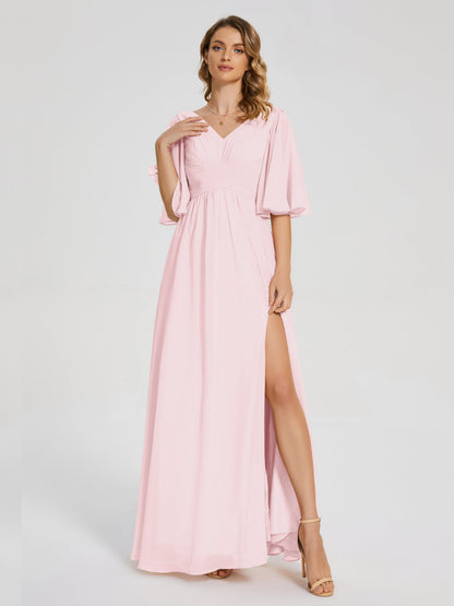 Amina Half Sleeves V-neck Chiffon Bridesmaid Dress