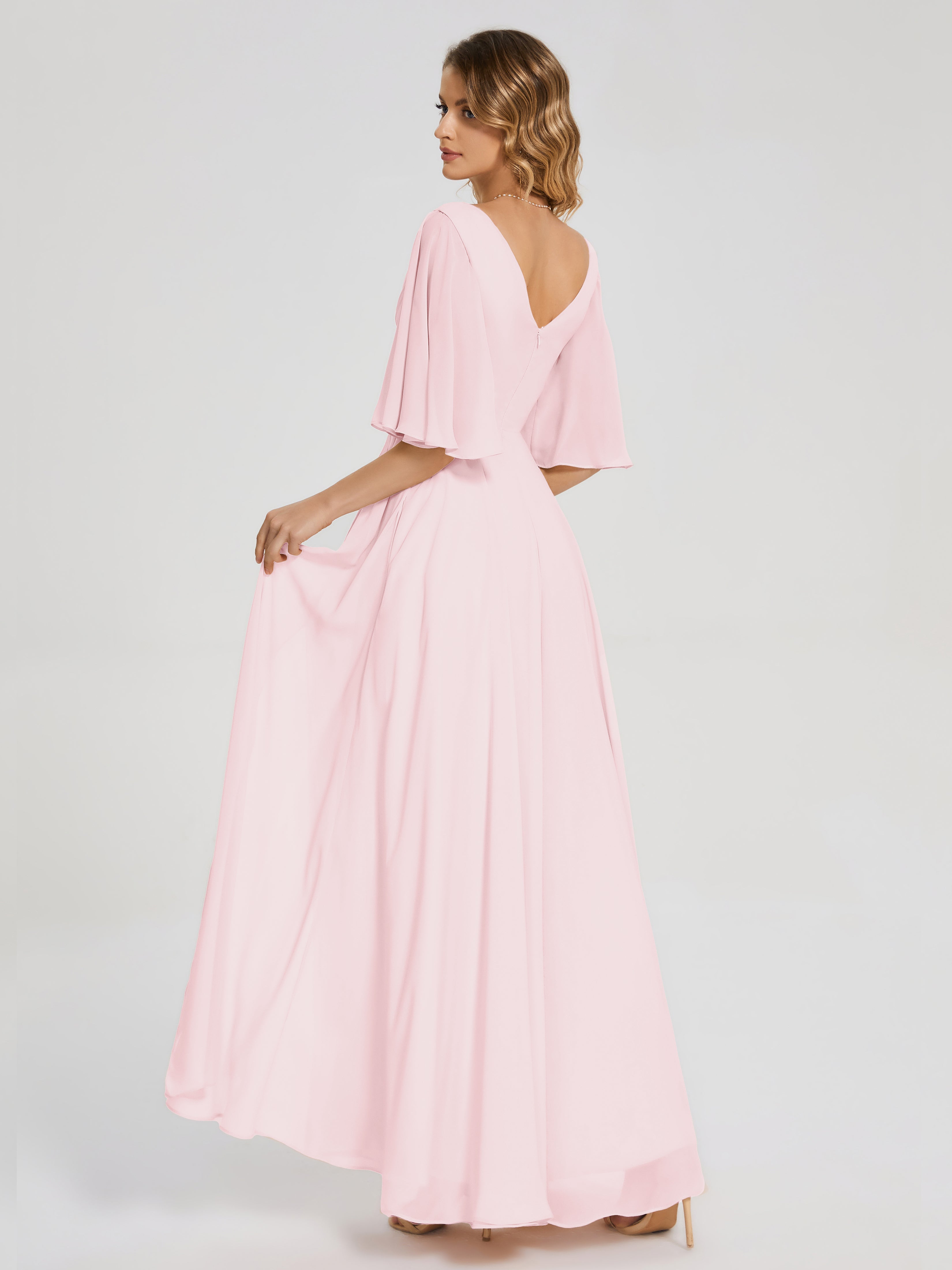 Amina Half Sleeves V-neck Chiffon Bridesmaid Dress