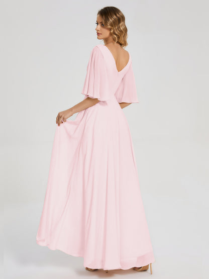 Amina Half Sleeves V-neck Chiffon Bridesmaid Dress