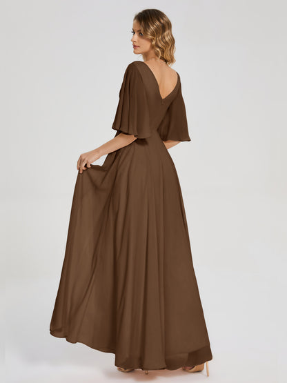 Amina Half Sleeves V-neck Chiffon Bridesmaid Dress