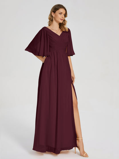 Amina Half Sleeves V-neck Chiffon Bridesmaid Dress