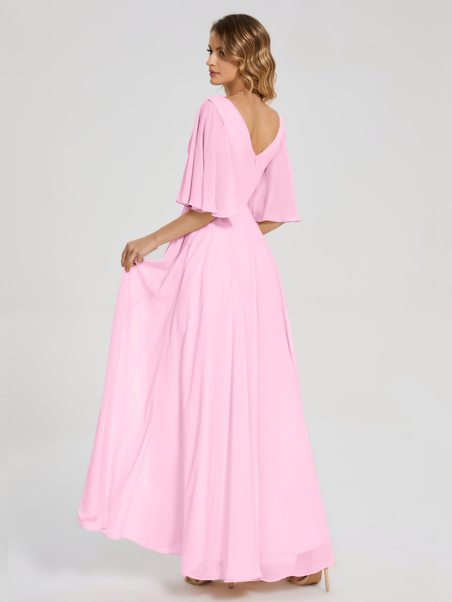 Amina Half Sleeves V-neck Chiffon Bridesmaid Dress