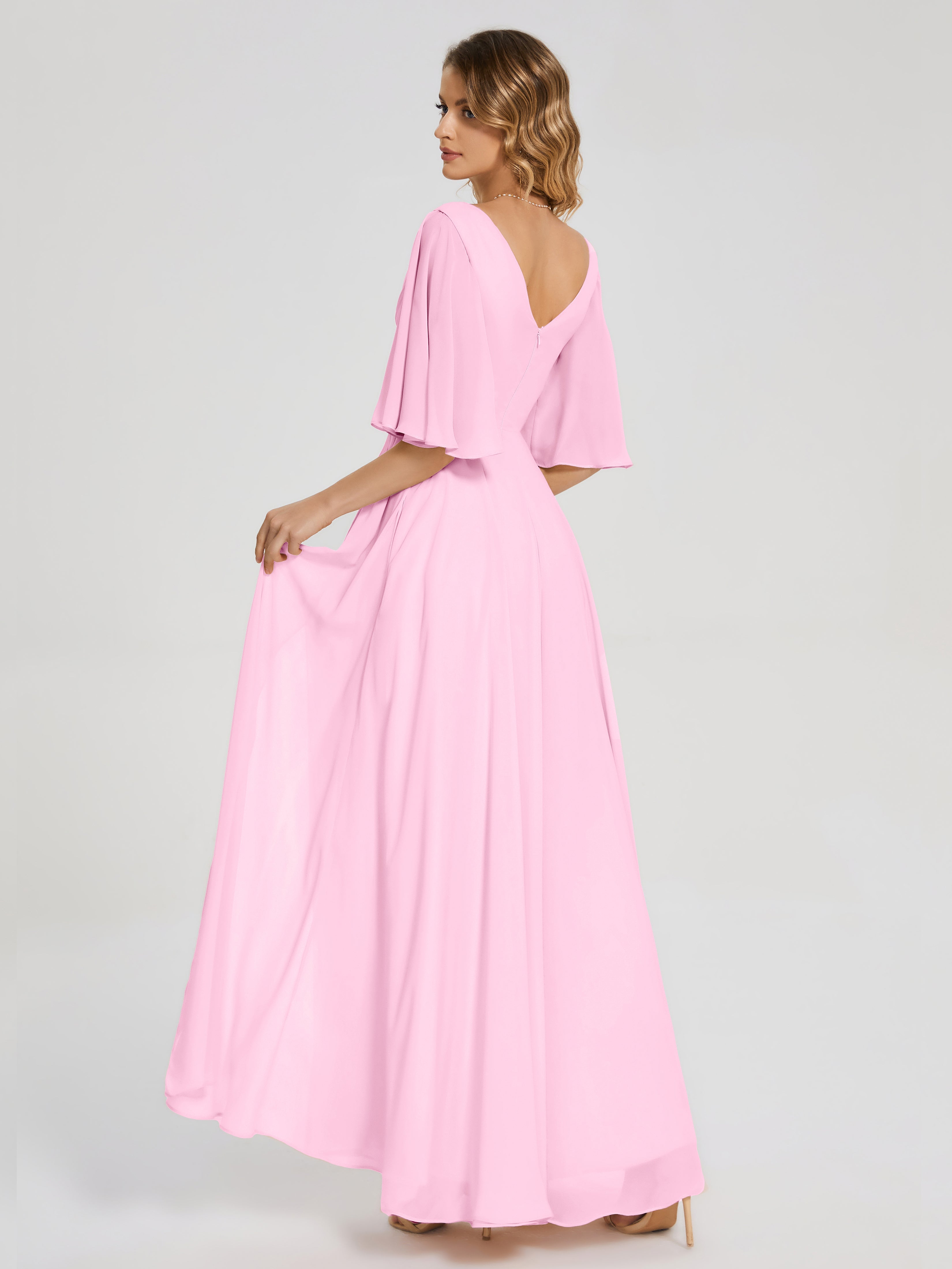 Amina Half Sleeves V-neck Chiffon Bridesmaid Dress