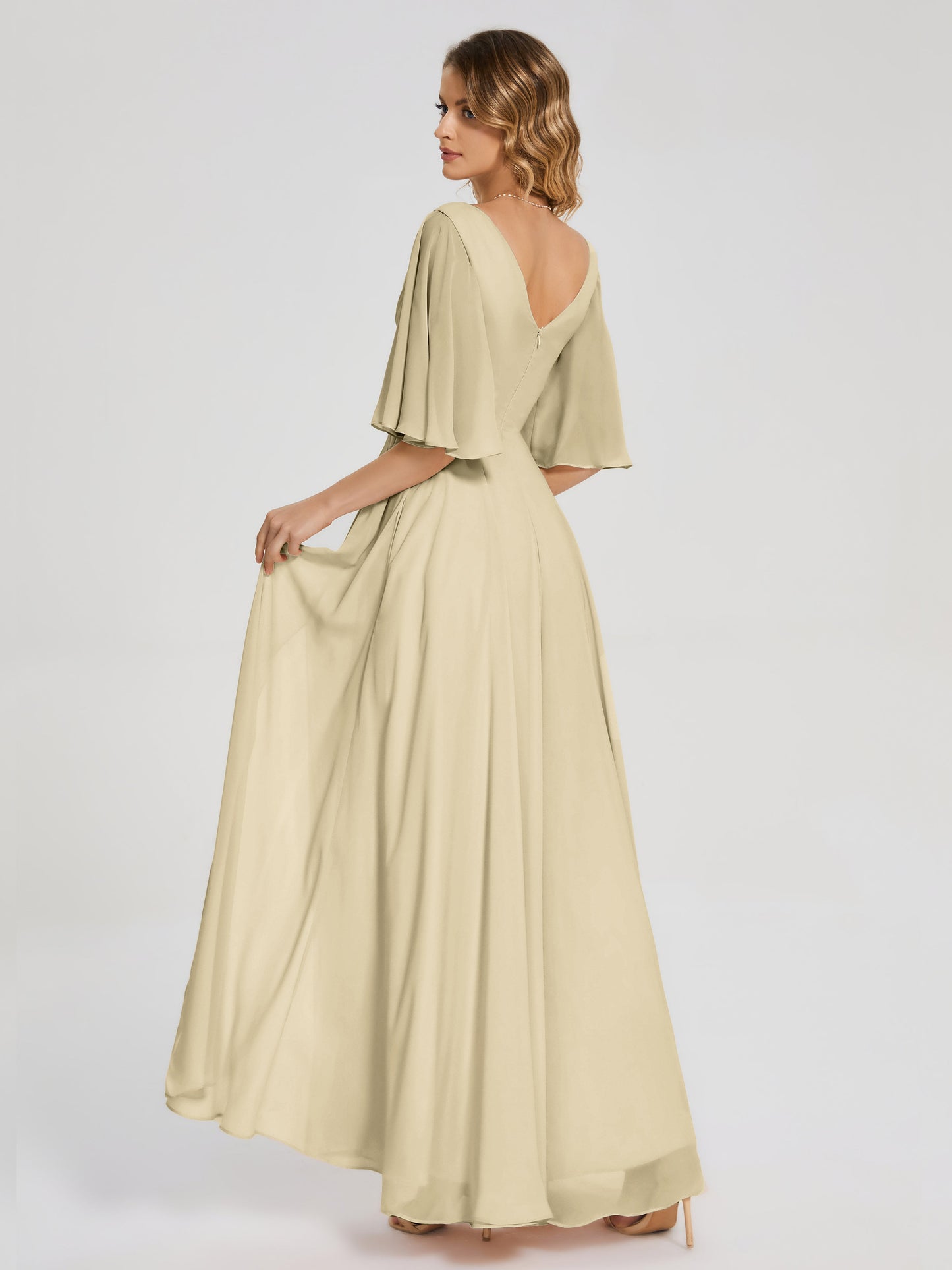 Amina Half Sleeves V-neck Chiffon Bridesmaid Dress