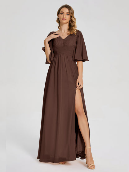 Amina Half Sleeves V-neck Chiffon Bridesmaid Dress