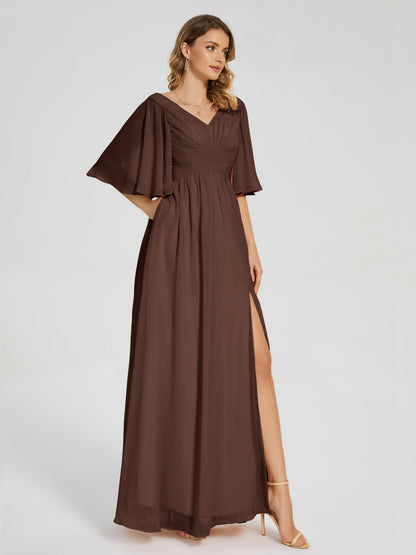 Amina Half Sleeves V-neck Chiffon Bridesmaid Dress