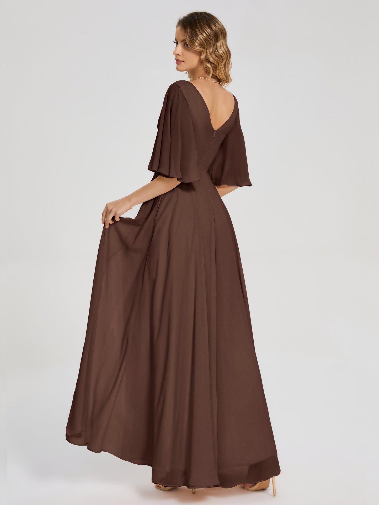 Amina Half Sleeves V-neck Chiffon Bridesmaid Dress