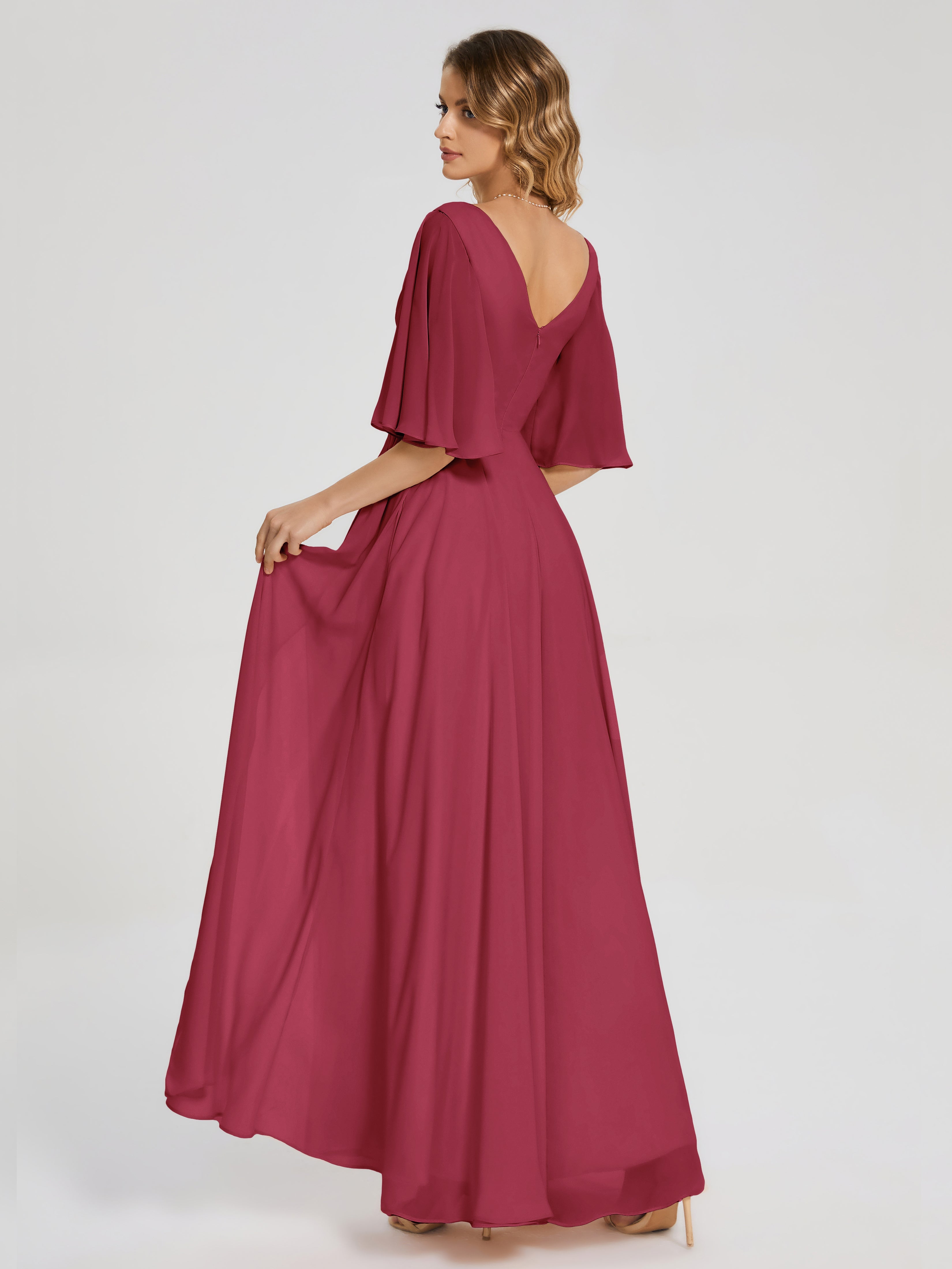 Amina Half Sleeves V-neck Chiffon Bridesmaid Dress