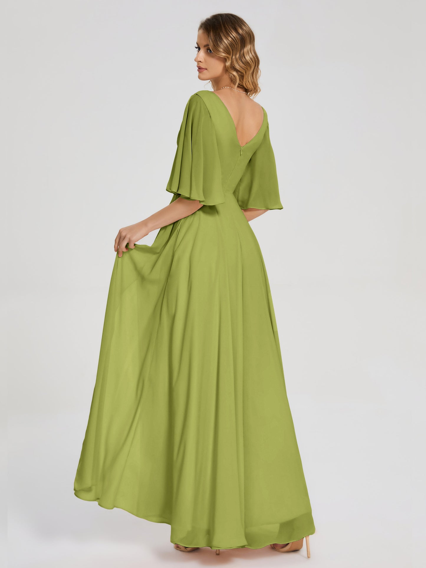 Amina Half Sleeves V-neck Chiffon Bridesmaid Dress