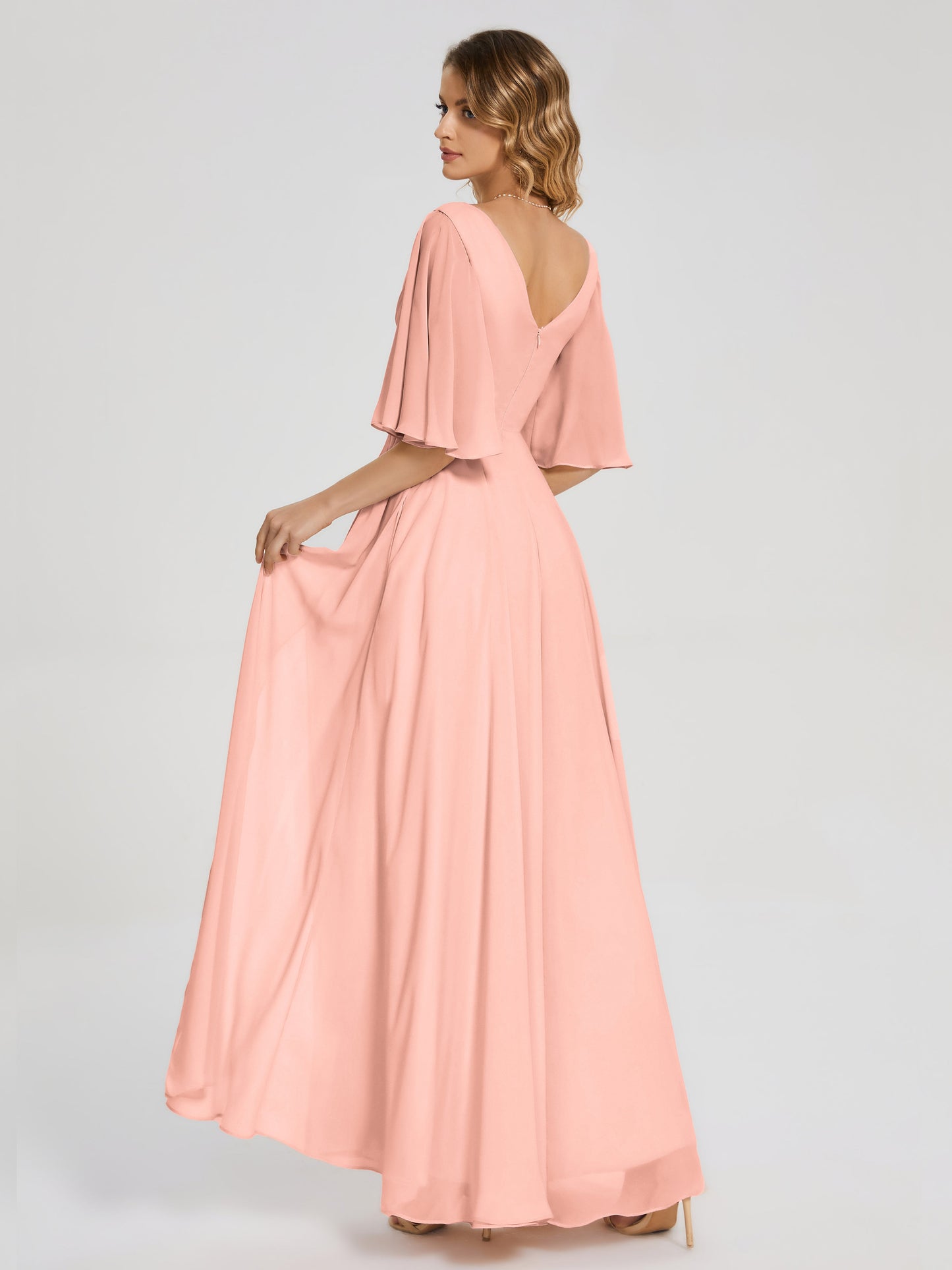 Amina Half Sleeves V-neck Chiffon Bridesmaid Dress