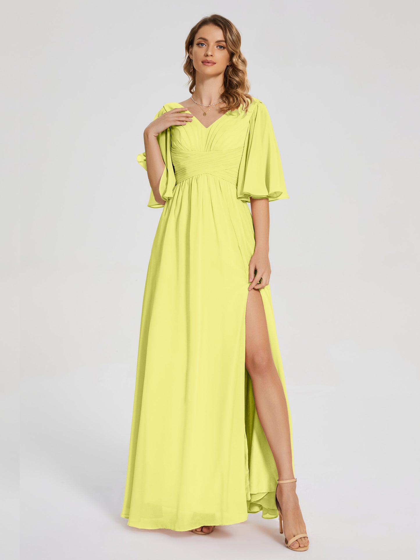 Amina Half Sleeves V-neck Chiffon Bridesmaid Dress