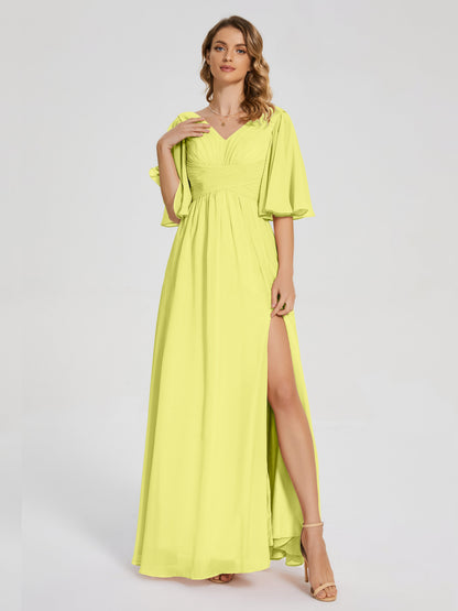 Amina Half Sleeves V-neck Chiffon Bridesmaid Dress