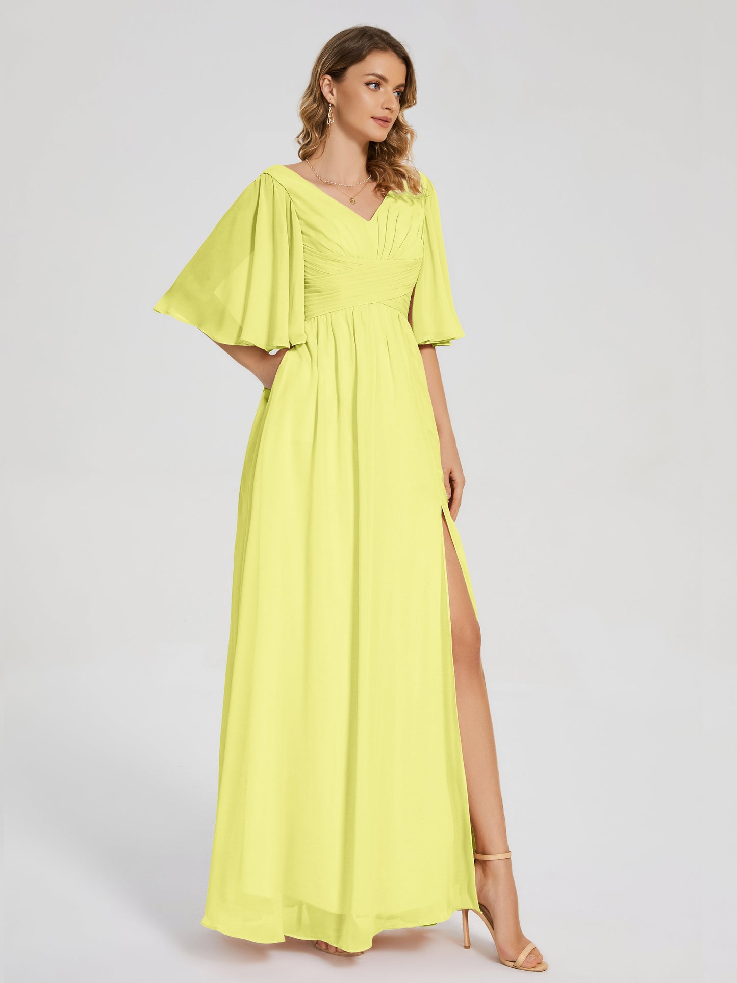 Amina Half Sleeves V-neck Chiffon Bridesmaid Dress