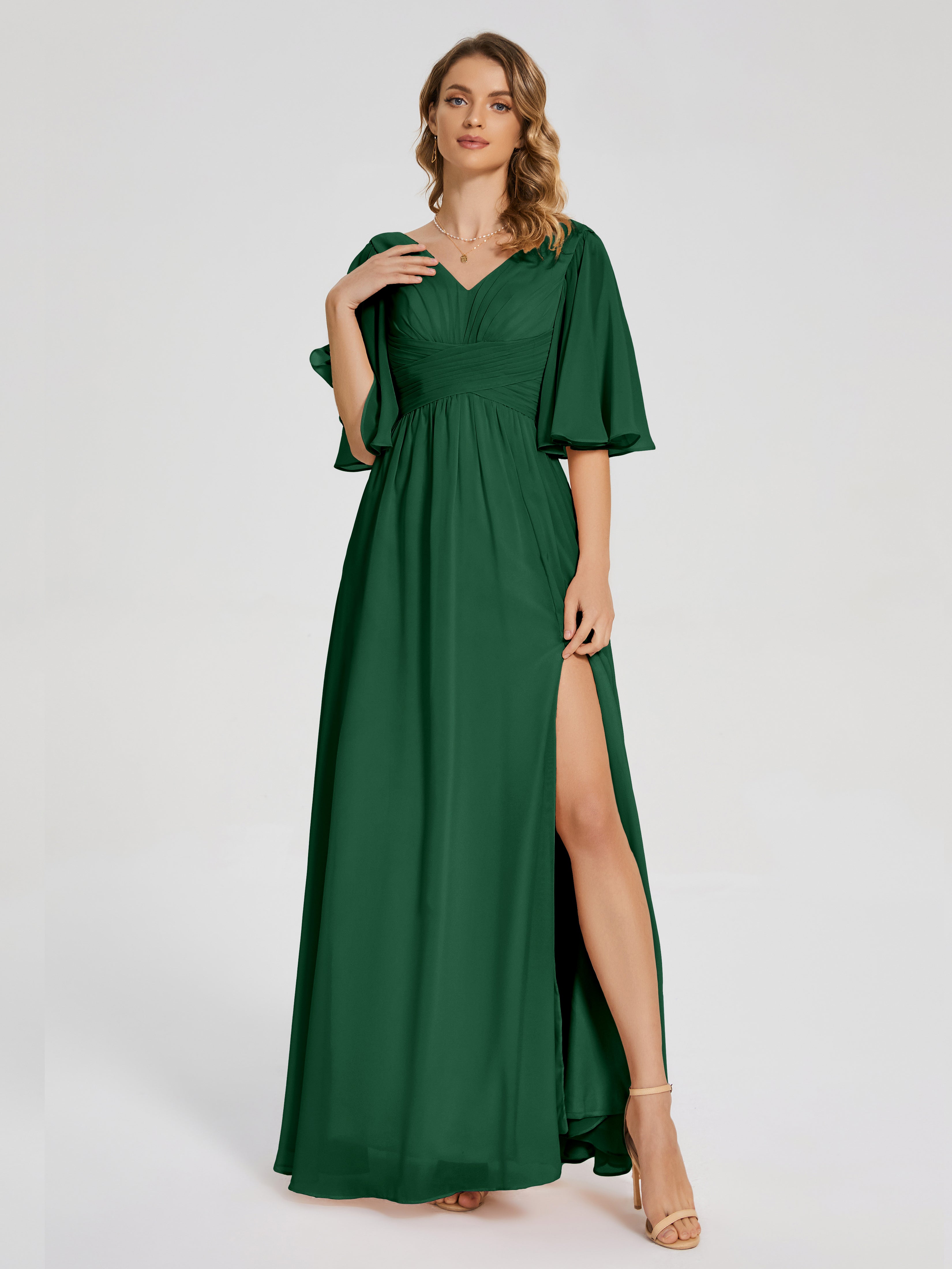 Amina Half Sleeves V-neck Chiffon Bridesmaid Dress