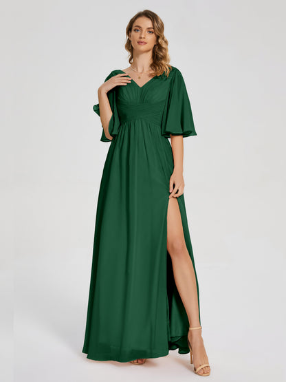 Amina Half Sleeves V-neck Chiffon Bridesmaid Dress