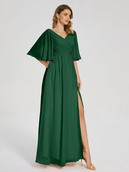 Amina Half Sleeves V-neck Chiffon Bridesmaid Dress
