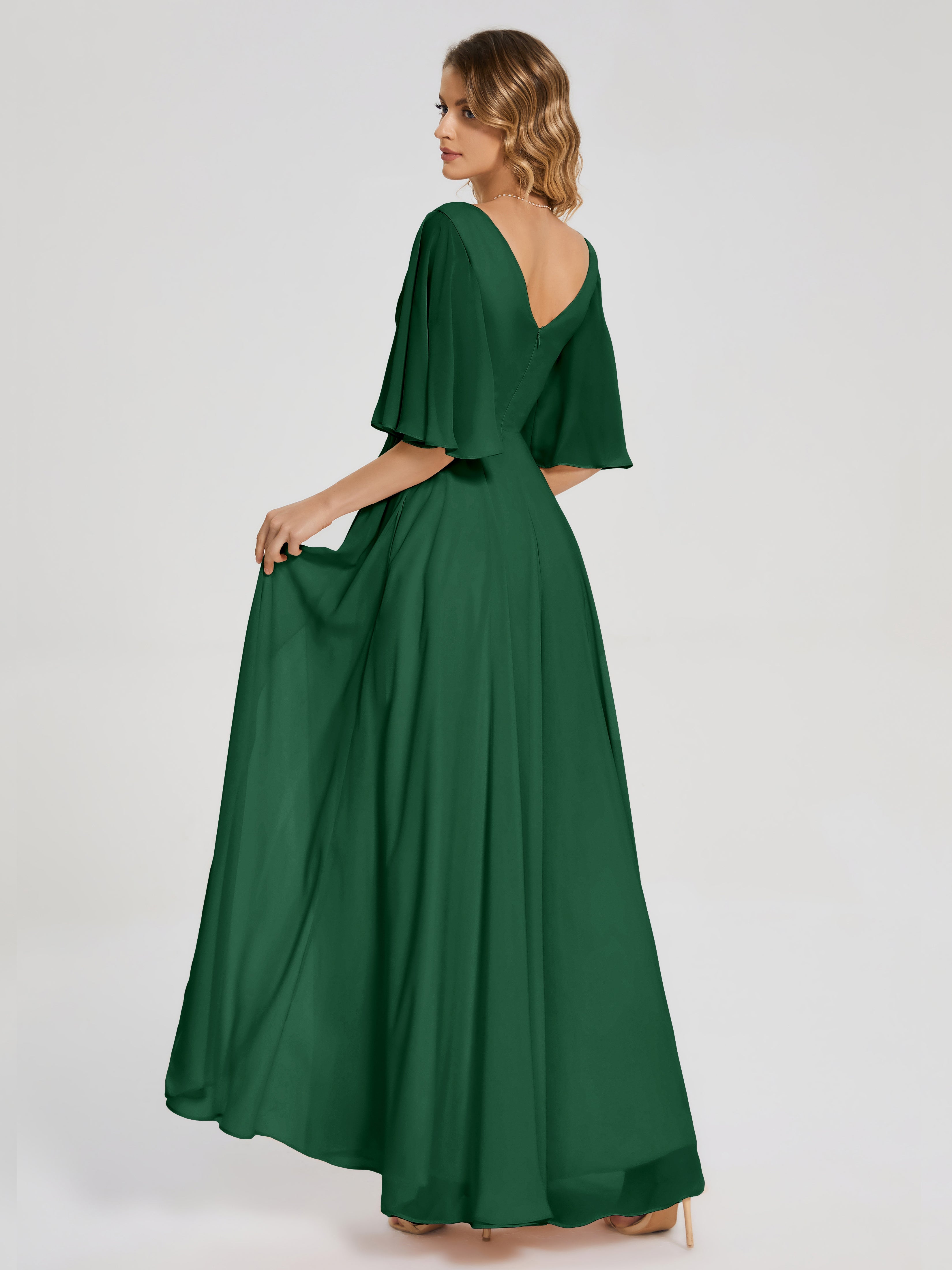 Amina Half Sleeves V-neck Chiffon Bridesmaid Dress