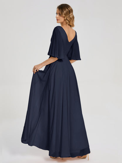 Amina Half Sleeves V-neck Chiffon Bridesmaid Dress