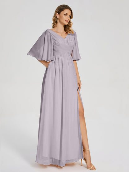 Amina Half Sleeves V-neck Chiffon Bridesmaid Dress