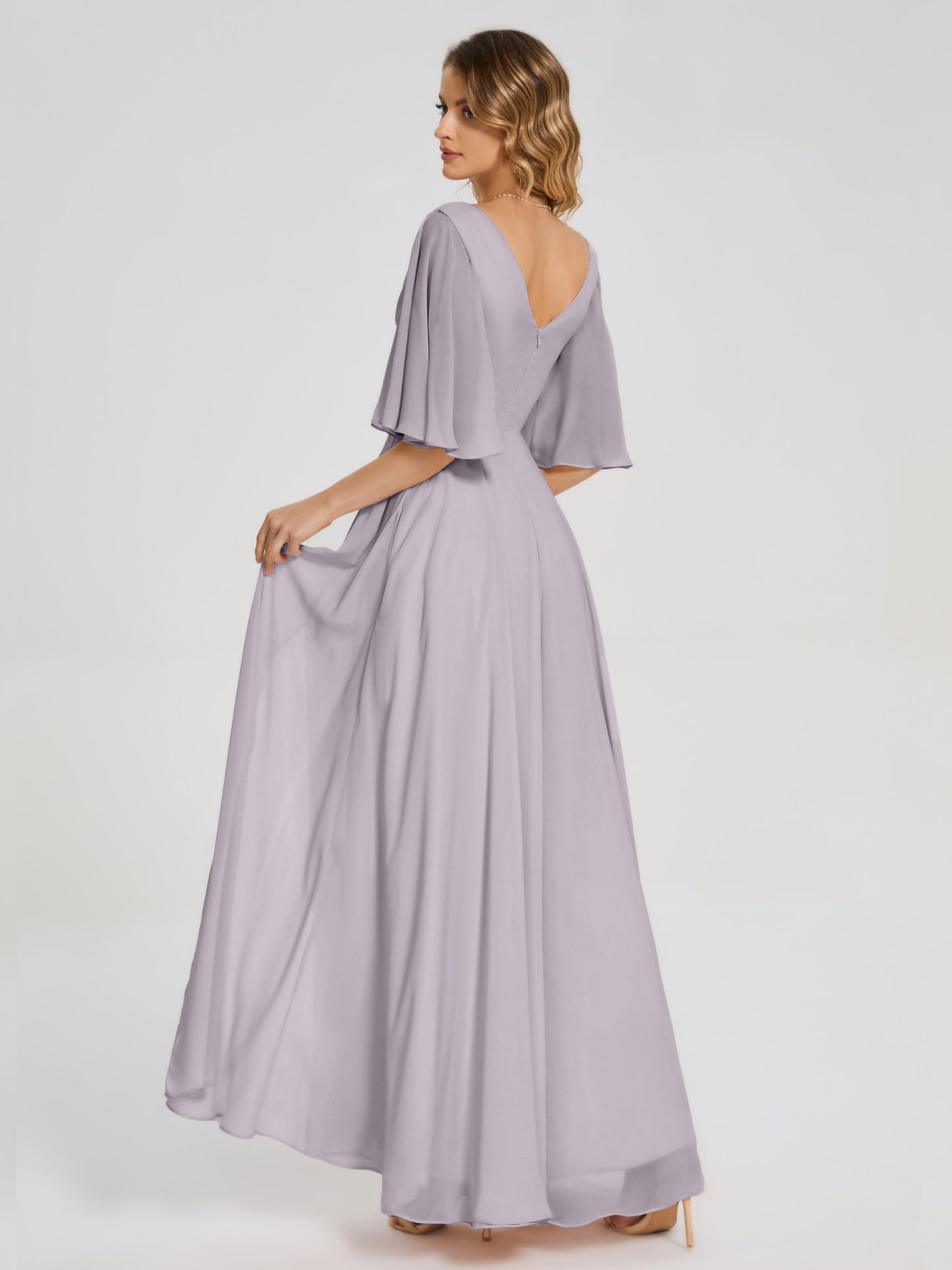 Amina Half Sleeves V-neck Chiffon Bridesmaid Dress