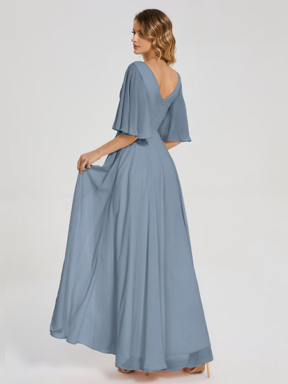 Amina Half Sleeves V-neck Chiffon Bridesmaid Dress