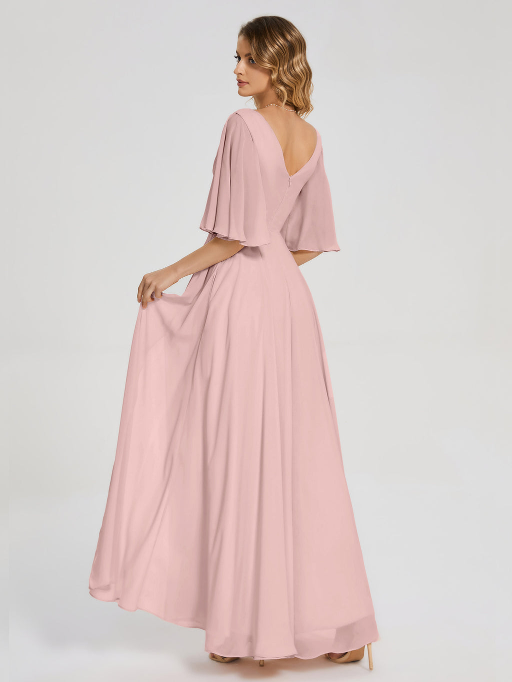 Amina Half Sleeves V-neck Chiffon Bridesmaid Dress