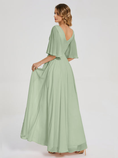 Amina Half Sleeves V-neck Chiffon Bridesmaid Dress